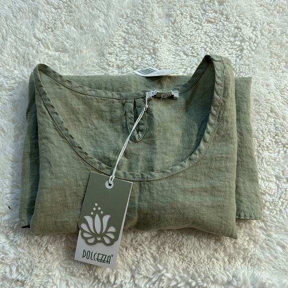 Dolcezza Sleeveless 100% Linen Shirt Womens 2XL Sage Beachy Artsy Lagenlook - Picture 1 of 7
